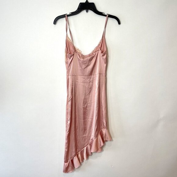 PRETTYLITTLETHING Asymmetric Hem Midi Dress 4 Pink Lace Detail Sleeveless NEW - Picture 9 of 14